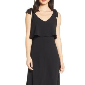Black Tie Shoulder Popover Midi Dress